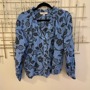 LOFT Blue and Black Floral Blouse